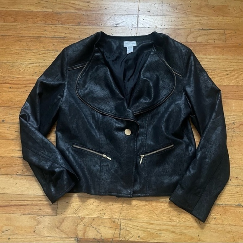 Soft Surroundings Black Faux Suede Moto Jacket Cropped Zip Large